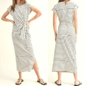 Miou Muse $119 Striped Dk Blue & Ivory Breton Vanina Tie Waist Dress Small EUC